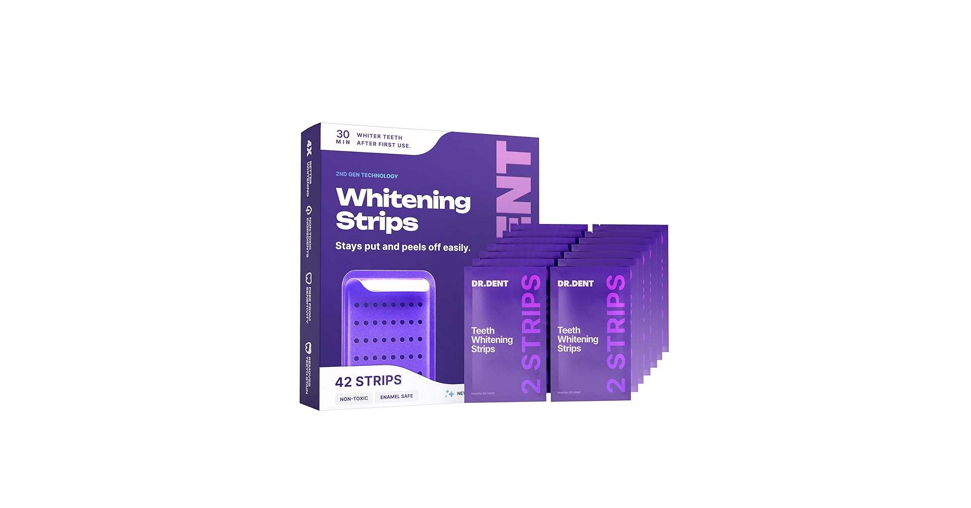 Purple Teeth Whitening Strips – Peroxide-Free PAP Formula (42 Strips)